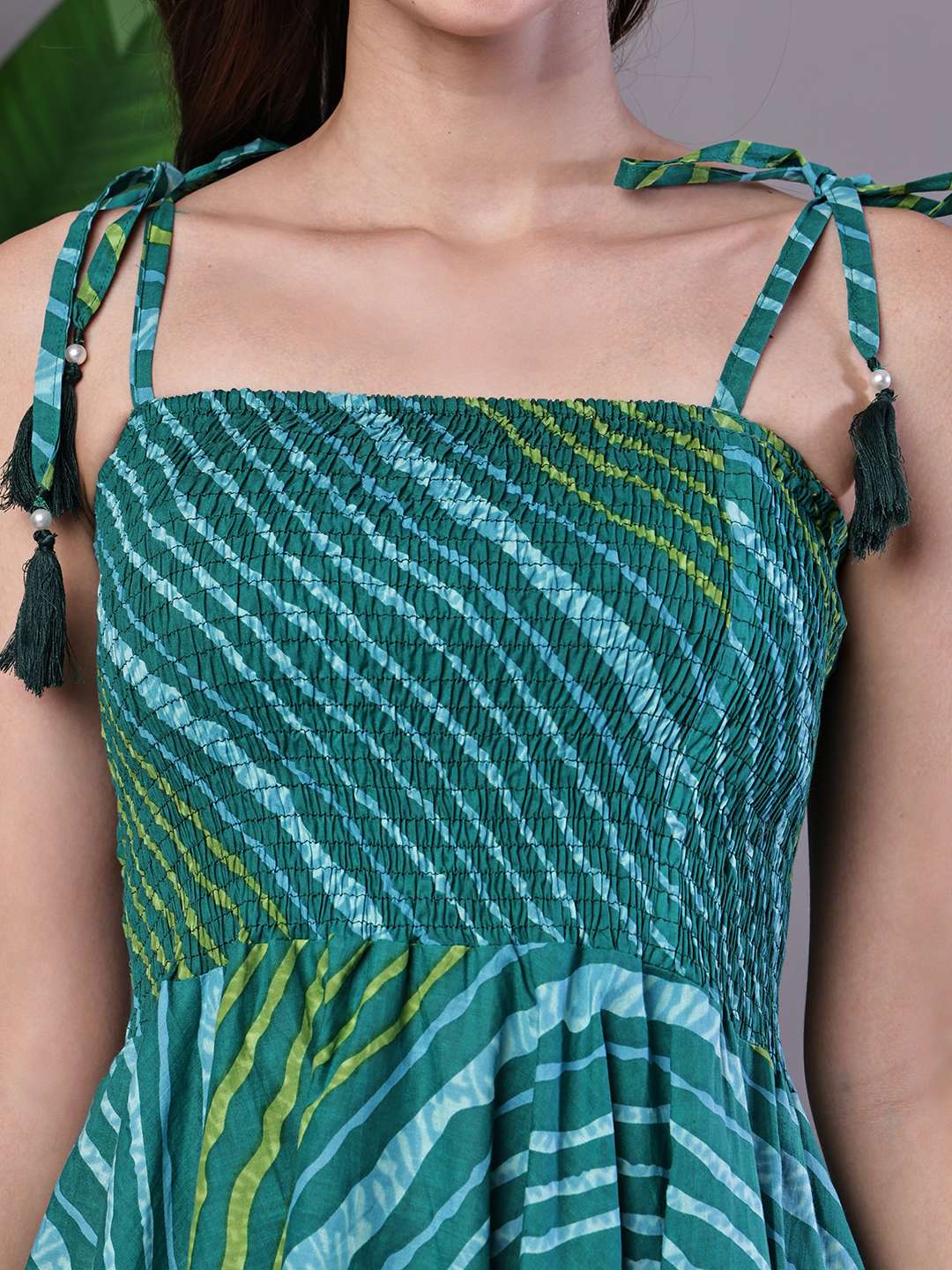 Women's Leheriya Asymmetrical Hem Smocked A-Line Dress Midi Dresses - Image 5